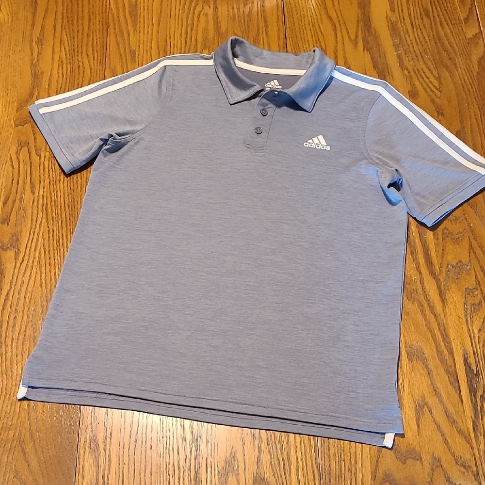 Adidas Athletic Gray Polo with White Stripes - Boy's XL